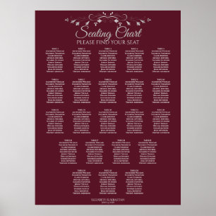 22 Bord Elegant Burgundy Bröllop-sittplatsdiagram Poster