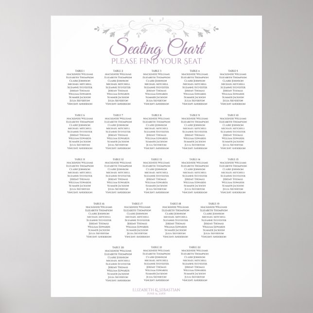 22 Bord Elegant Lavender Bröllop Sittplatsdiagram Poster (Framsidan)