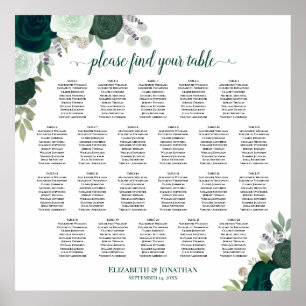 22 Bord Emerald Boho Blommigt Bröllop Sittplatsdia Poster