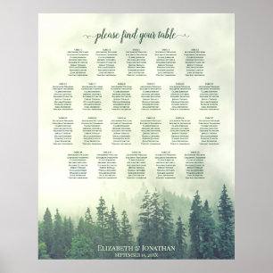 22 Bord Grönt Gräs Träd Bröllop, sittplatsdiagram Poster