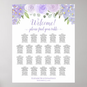 22 Bord Lavender Blommigt Bröllop Sittplatsdiagram Poster