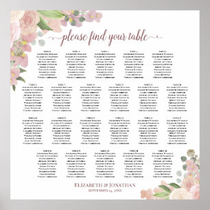 22 Bord Rustic Rosa Blommigt Bröllop Poster