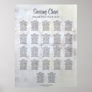 22 Bord Vita reflexer Bröllop Sittdiagram Poster
