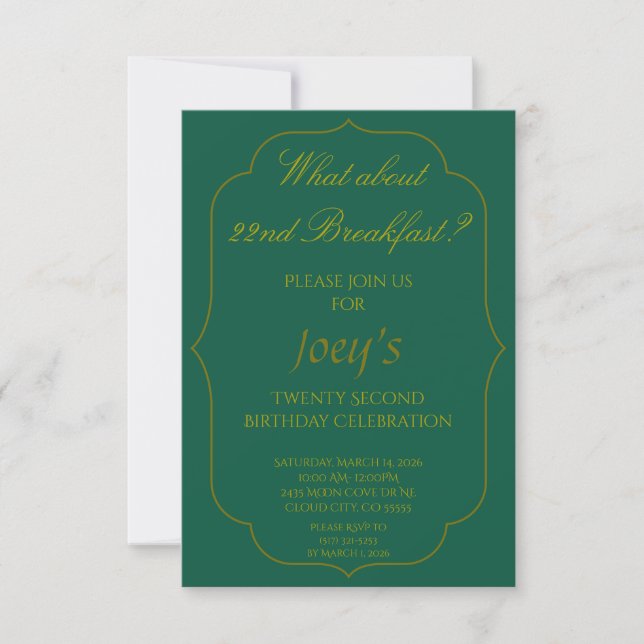 22nd Birthday Breakfast Invitations (Framsida)