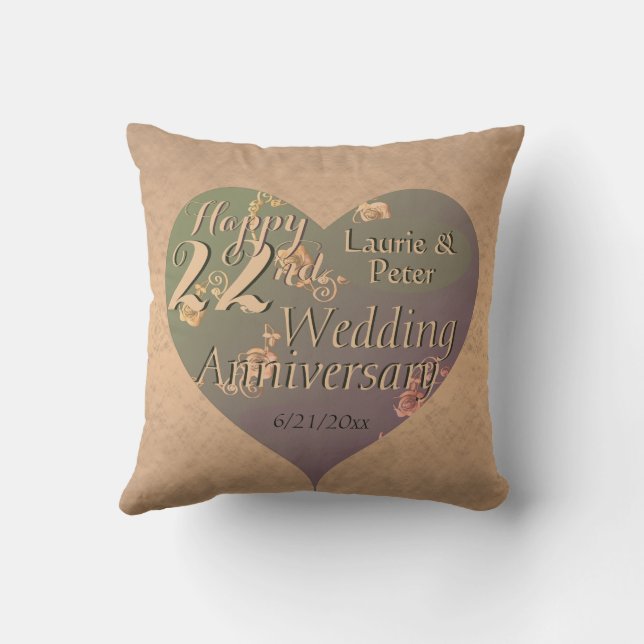 22nd Wedding Anniversary HeartThrow Pillow Kudde (Baksida)