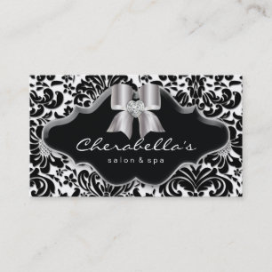 232 Salon Spa Silver Bow Jewel Damask Visitkort