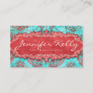 232 Vintagars Affärskort Damask Suede Blue Red Visitkort