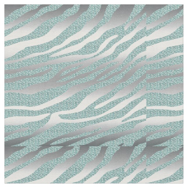 232 Zebra Glitter Silver Teal Blue Fabric Mönster Tyg (Närbild)