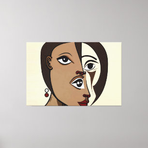 23_007, Porträtt Woman, Cubist Abstrakt Art Canvastryck