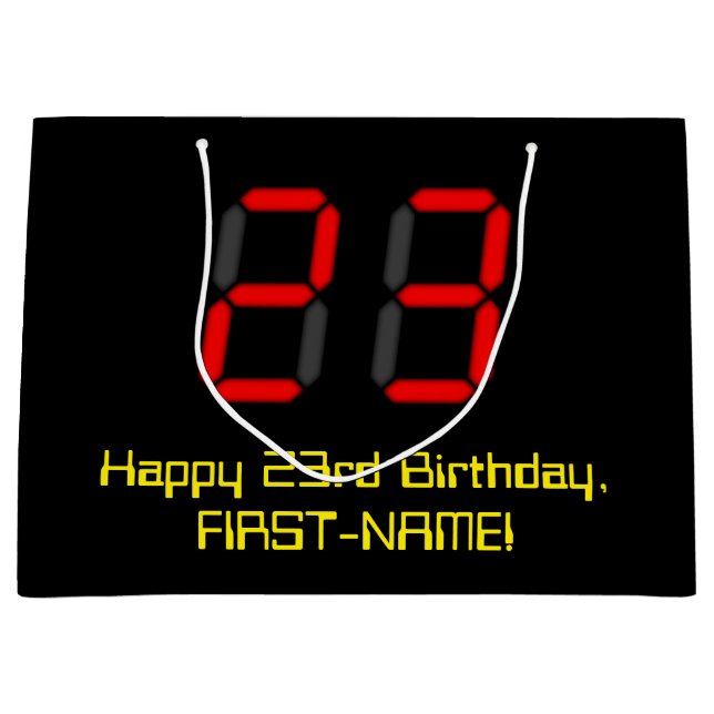 23-årsdag: Röd digital klockstil "23" + Namn (Framsidan)