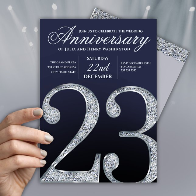 23-årsjubileum Diamant Silver Mörkblå År Inbjudningar (Skapare uppladdad)