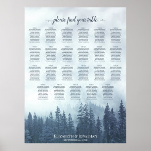 23 Bord Blå Bergstallar Bröllopsplatskarta Poster