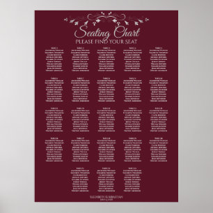 23 Bord Elegant Burgundy Bröllop-sittplatsdiagram Poster