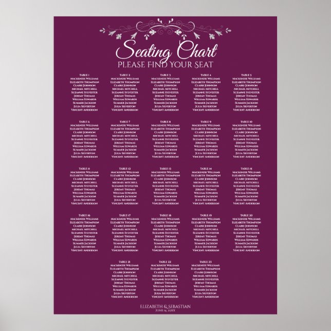 23 Bord Elegant Cassis Bröllop-sätesdiagram Poster (Framsidan)