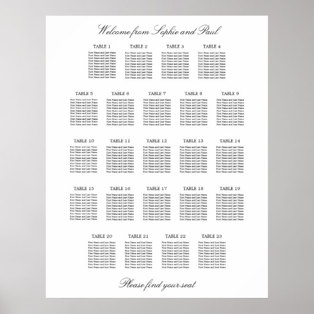 23 Bord Elegant Minimalistisk Placeringsplan Poster (Framsidan)