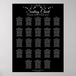 23 Bord Elegant svart sittplatsplan för Bröllop Poster