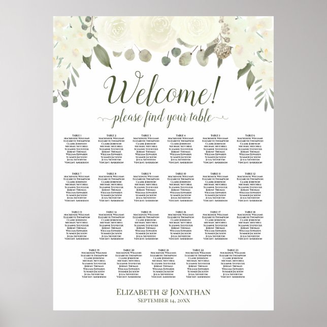 23 Bord Elfenbensvit Blommig Bröllopsplatskarta Poster (Framsidan)