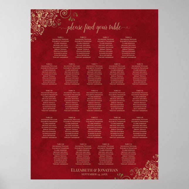 23 Bord-Guld-fristäder på det röda Bröllop-sätessc Poster (Framsidan)