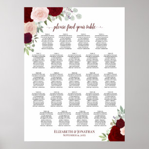 23 Bord Röd & Rosa Blommig Bröllopsställning Poster