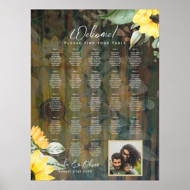 23 Bord Rustic Wood SUNFLOWERS FOTO SEATING Poster (Framsidan)