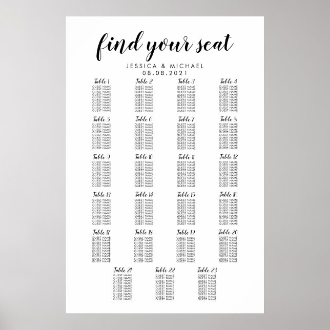 23 Bord Stor Bröllopsgästernas Sittplatsschema Poster (Framsidan)