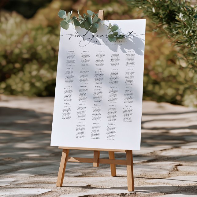 23 Bord Välkomst Sittplatskarta Modern Skrift Poster (23 Tables Welcome Seating Chart Modern Script, Seating Plan)