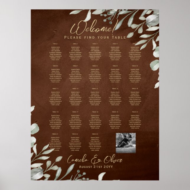 23 Bord: Välkomsthälsning med Namn Poster (Framsidan)