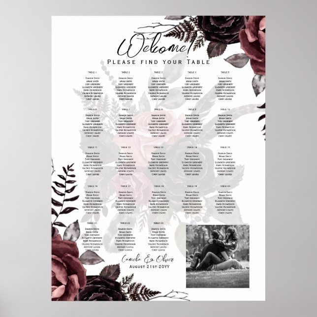 23 Bord: Välkomsthälsning med Namn Poster (Framsidan)