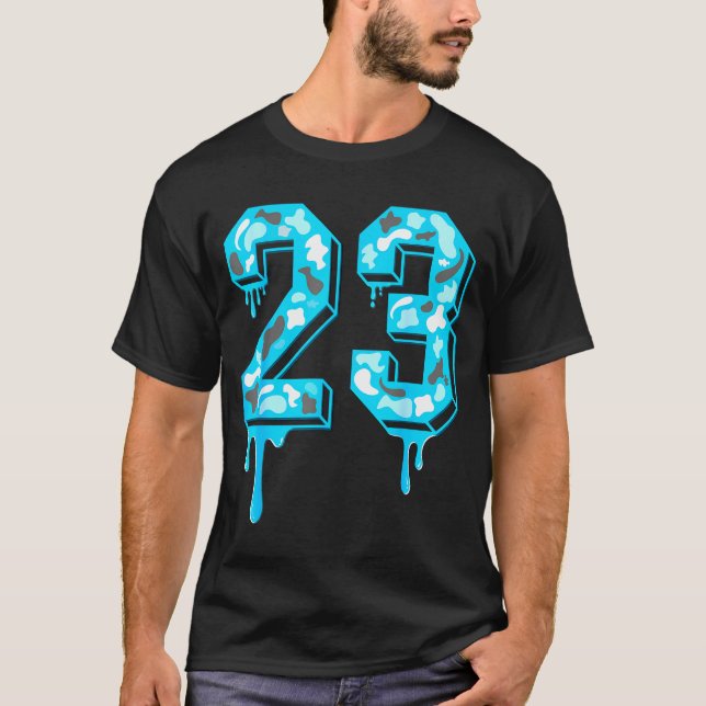 23 Drip Camo Gamma Blue Matching  T Shirt (Framsida)