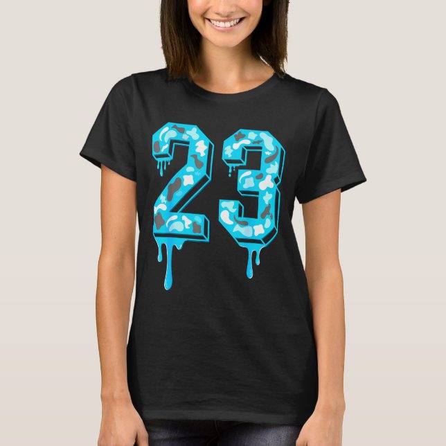 23 Drip Camo Gamma Blue Matching  T Shirt (Framsida)