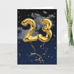 23:e födelsedag Guld Mylar Balloon and Confetti Ca Kort