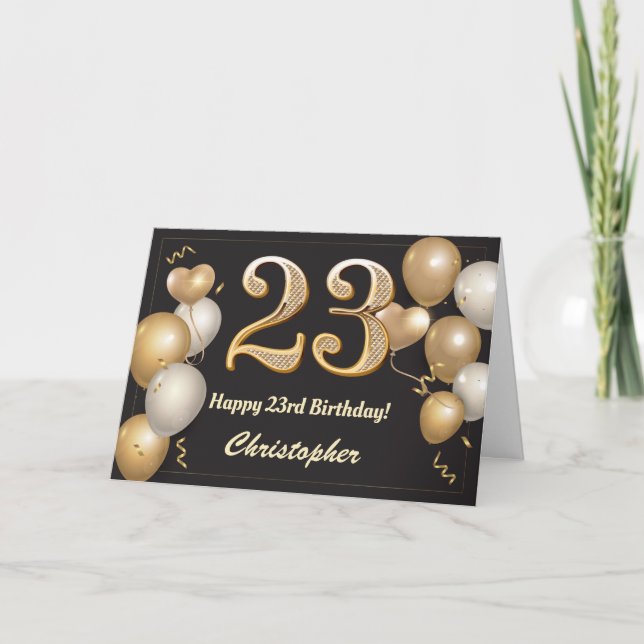 23:e födelsedag: Svart och Guld Kort (Framsida)