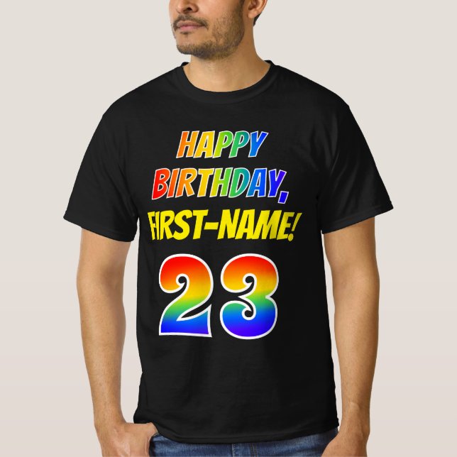 23:e födelsedagen - fetstil, Roligt, regnbåge 23,  T Shirt (Framsida)
