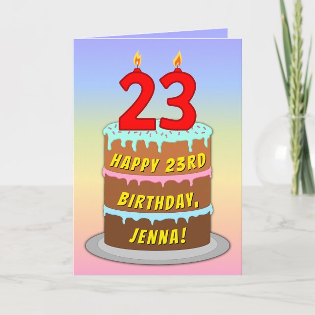 23:e födelsedagen - Roligt Cake & Candles, med ege Kort (Framsida)