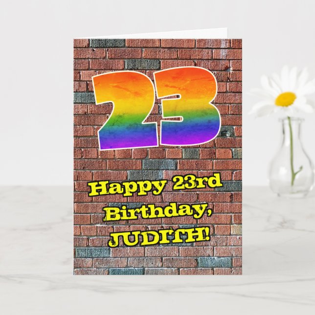 23:e födelsedagen: Roligt Graffiti-Inspired Rainbo Kort (Liten växt)