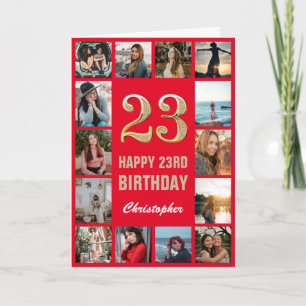 23:e Grattis på födelsedagen Red and Guld Photo Co Kort