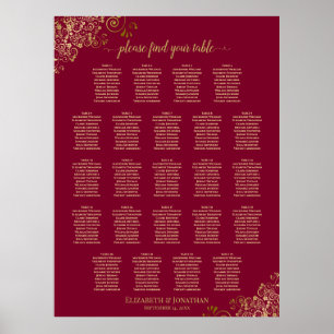 23 Elegant Burgundy & Guld-sätesdiagram för Bord Poster