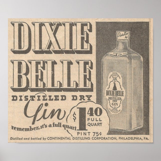 23 mars 1935 Ad Dixie Belle Gin Poster (Framsidan)