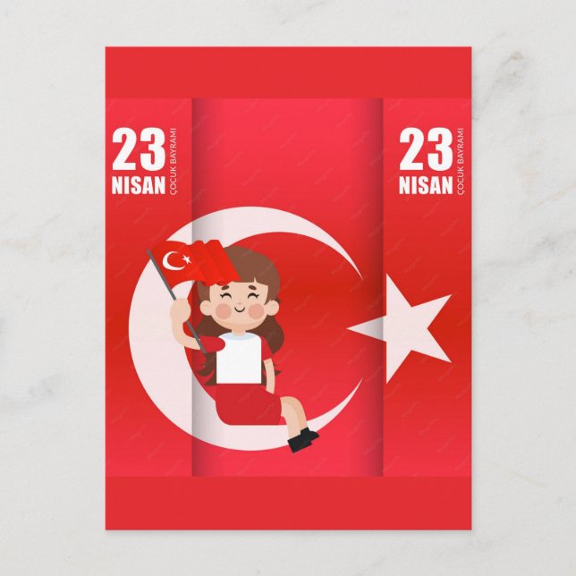 23 Nisan Barnfestlig Glädjefull Fest För Barn Helg Vykort (Framsida)