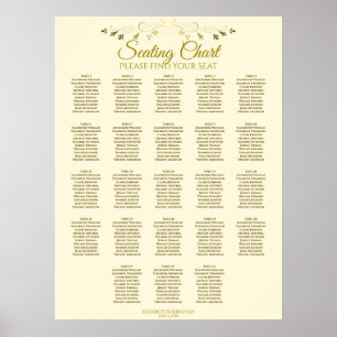 23 Sätesdiagram för Bord Guld Cream Elegant bröllo Poster