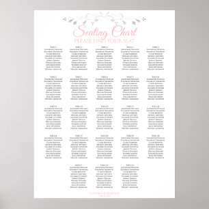 23 Sätesdiagram för Rosa och Grått Bröllop Poster