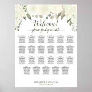 23 Sätesdiagram över ivoriansk vit Blommigt Bröllo Poster