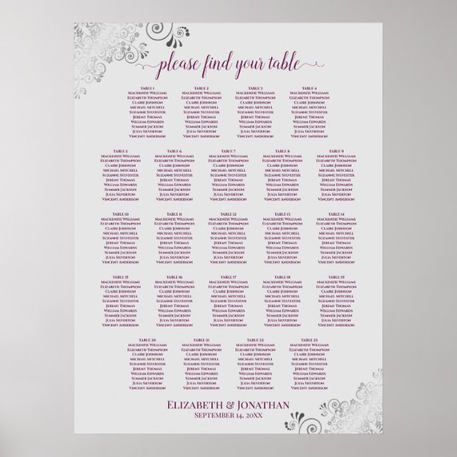 23 sittplatskarteller Bord Bröllop på Grått Poster (Framsidan)