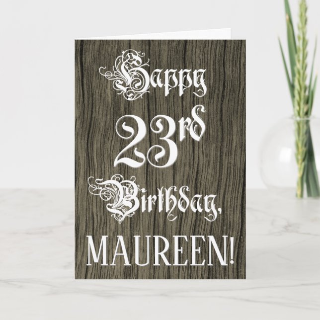 23rd Birthday: Fancy, Elegant Text; Faux Wood Look Kort (Framsida)