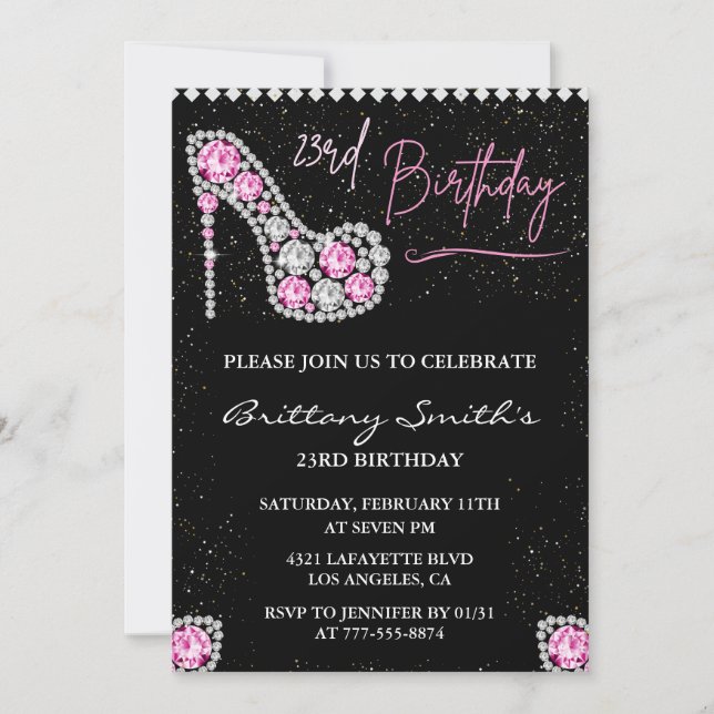 23rd birthday invitation Diamond Glam Pink Silver  Inbjudningar (Framsida)