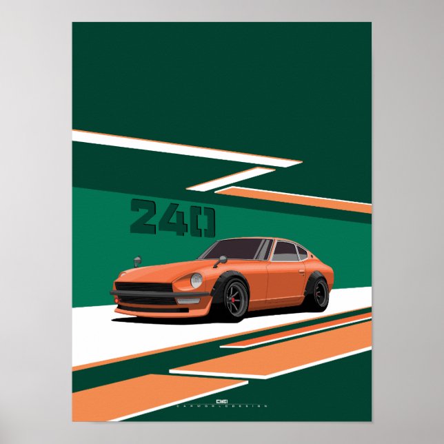 240Z Klassisk Orange Japansk Prestanda Poster (Framsidan)