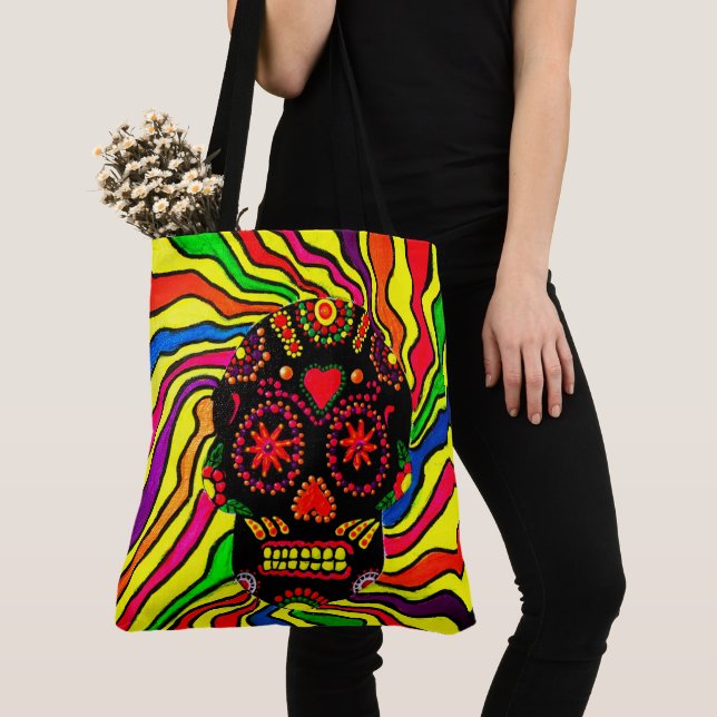 243 - Neon Skull - Tote Bag Tygkasse (Närbild)