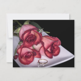 2466-Röd ros med Ring på Platter Inbjudningar