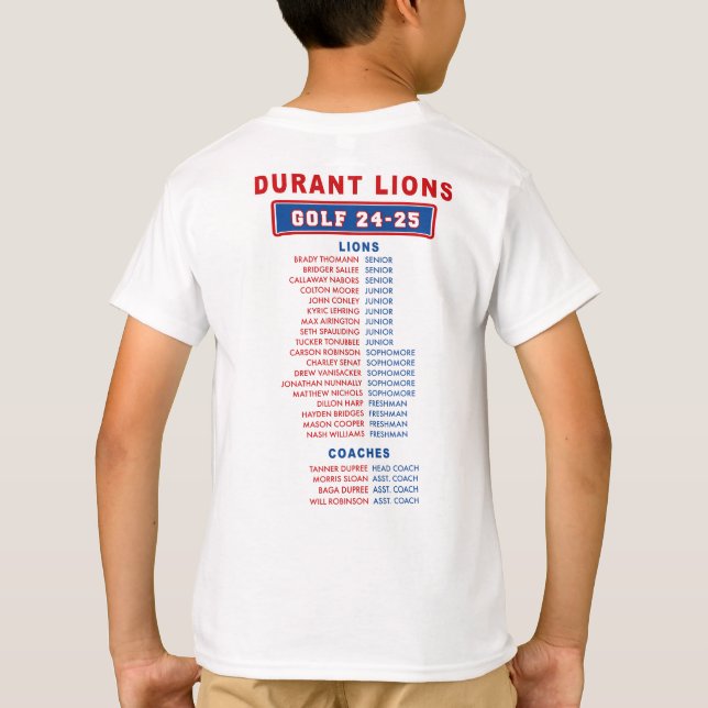 24-25 Durant Lejon - GOLF - Lejon BOY ROSTER T Shirt (Baksida)