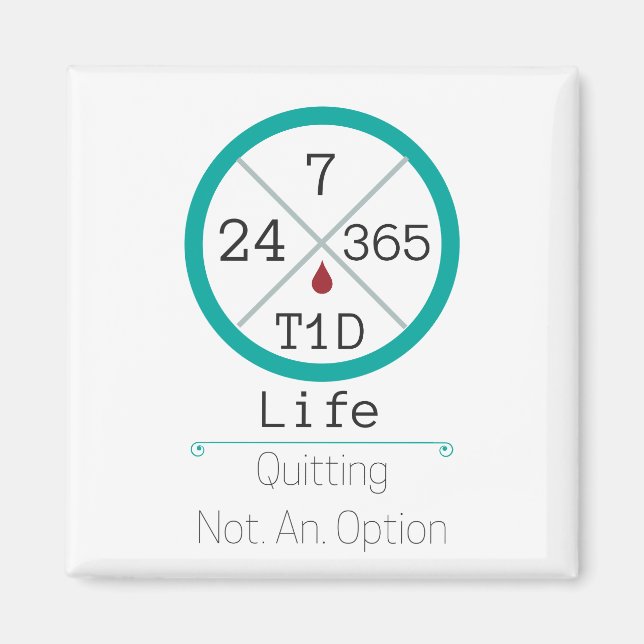 24/7/365 T1D Life-kvadratmagnet Magnet (Framsidan)